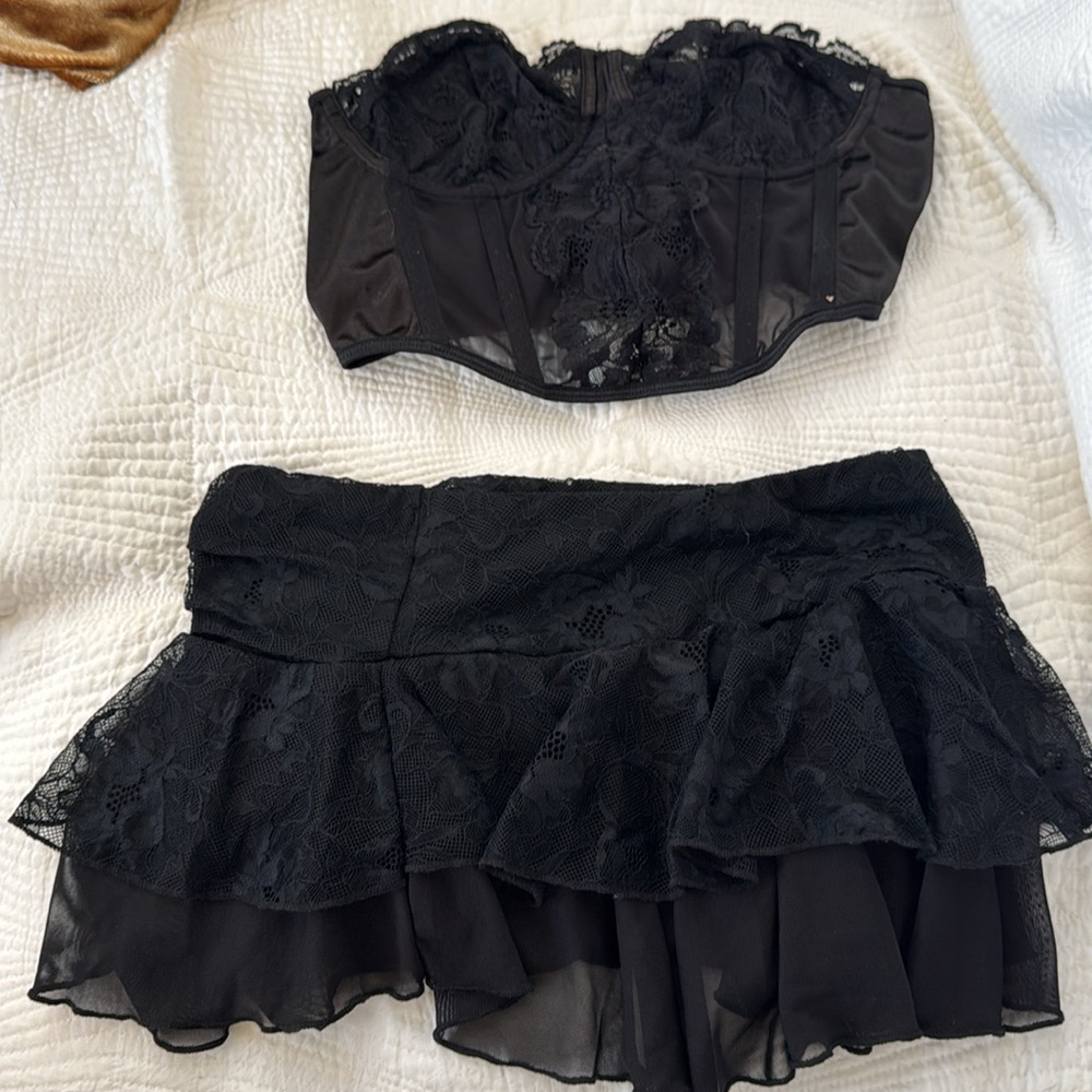 Elegant Black Lace Bustier and Skirt
